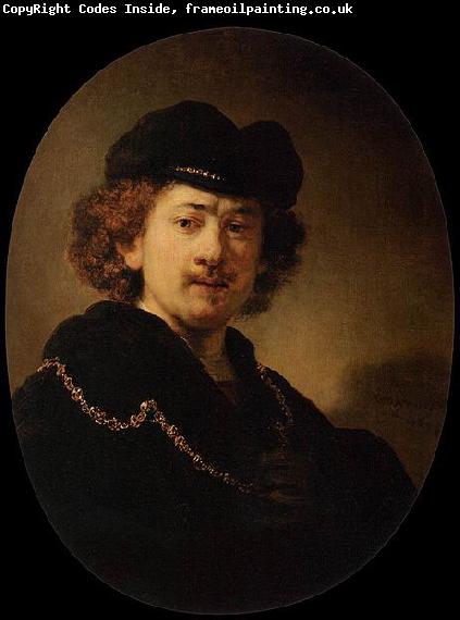 REMBRANDT Harmenszoon van Rijn Self-portrait Wearing a Toque and a Gold Chain
